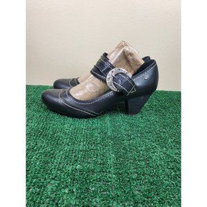Pikolinos Women's Size 7.5 Black Leather Mary Jane Ankle Strap Heels Pump Shoes